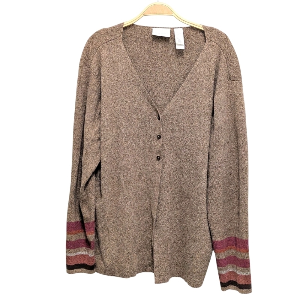 Vintage Grandmacore Liz Claiborne Striped Sleeve Open Front Cardigan 14
